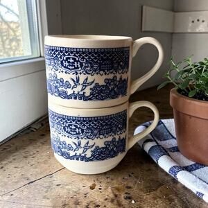 Vintage Blue Willow Coffee Mugs | USA Ceramic Transferware, Set of 2